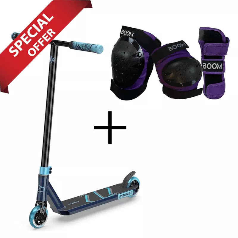 Fuzion Complete Pro Scooter 2020 SE Z250 Blue + Boom Classic Tripple Pad set Purple