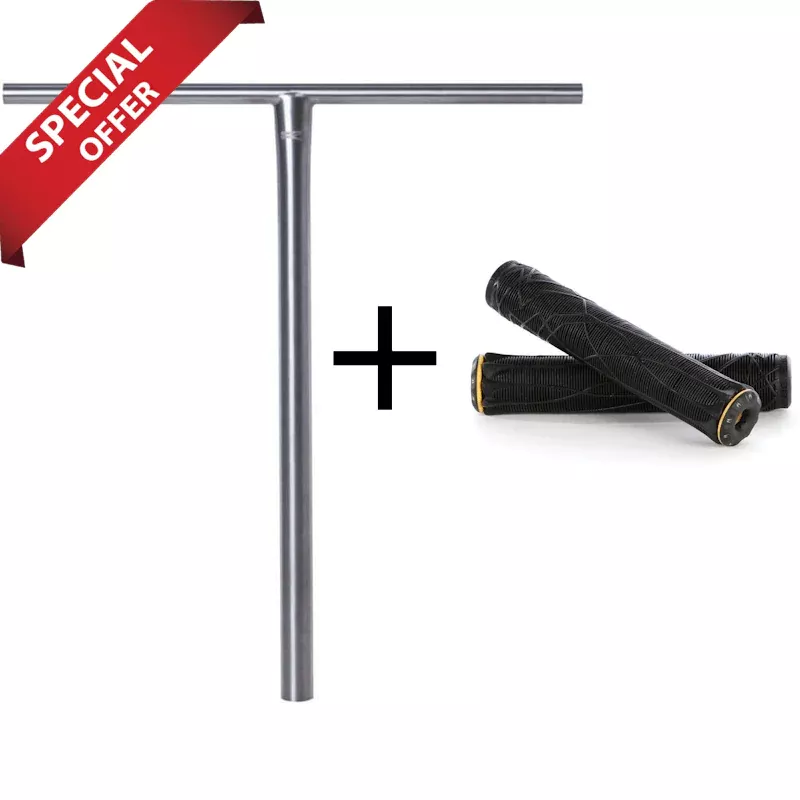 Rideoo Titanium Ride With Style T Pro Scooter Bar 650mm Polished + Ethic Grips Black