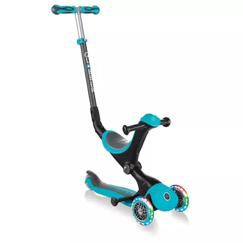GLOBBER GO.UP DELUXE 緑✕グレー Eco 360 Scooter with Seat: GO•UP DELUXE LIGHTS ECOLOGIC 360