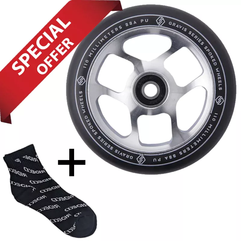 Striker Gravis Spoked Pro Scooter Wheel 110mm Raw + Rideoo Riding Socks 35-38
