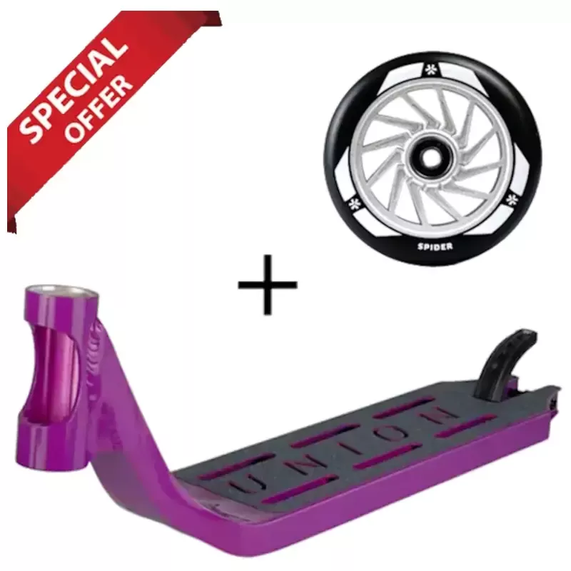 Union Uniq Pro Scooter Deck 490 Purple + Union Spider Pro Scooter Wheel 110mm Black/Silver