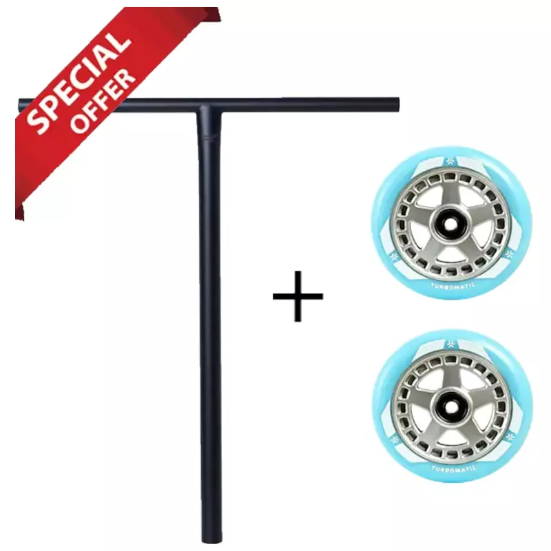 Rideoo Titanium T Bar 670mm Black + Union Turbomatic V2 Wheels 110mm Blue/Silver